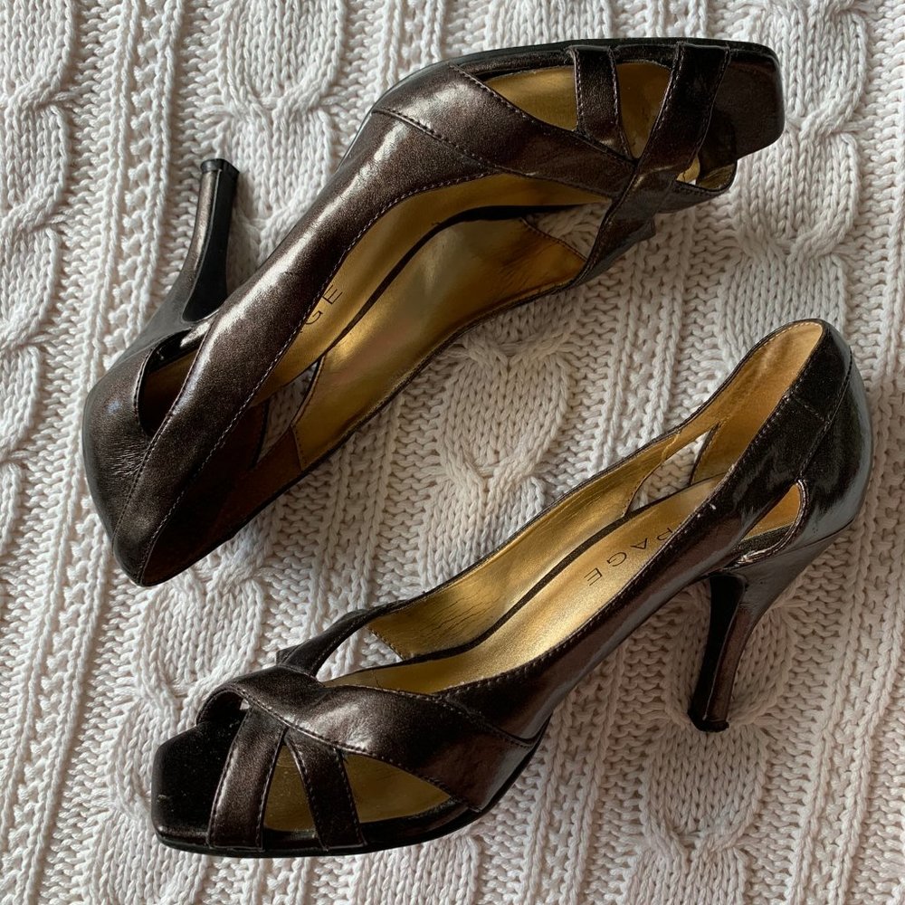 Brown Metallic Shiny Open Toe Heels